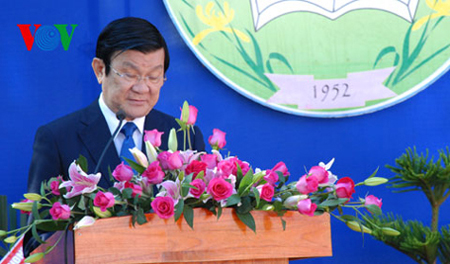 Chủ tịch nước Trương Tấn Sang phát biểu tại lễ khai giảng năm học mới 2013-2014 tại Trường THPT Bùi Thị Xuân (thành phố Đà Lạt, tỉnh Lâm Đồng).